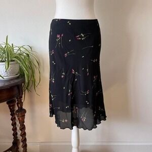Vintage FMX & Co Floral Midi Skirt Black Womens Sz Xs fairycore romantic